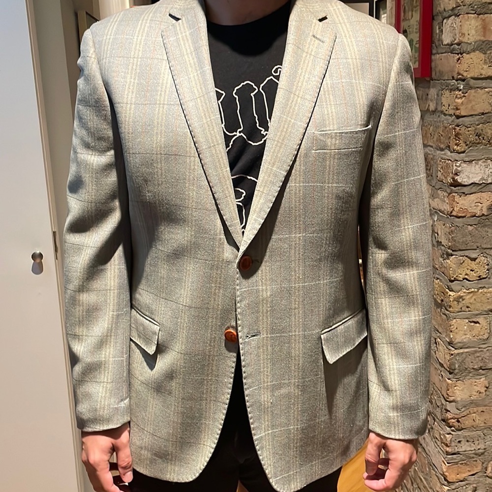 100% virgin wool plaid Mens suit jacket